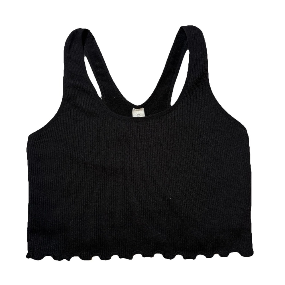 90 Degree by Reflex Black Ribbed Crop‎ Tank Top Women's Large
